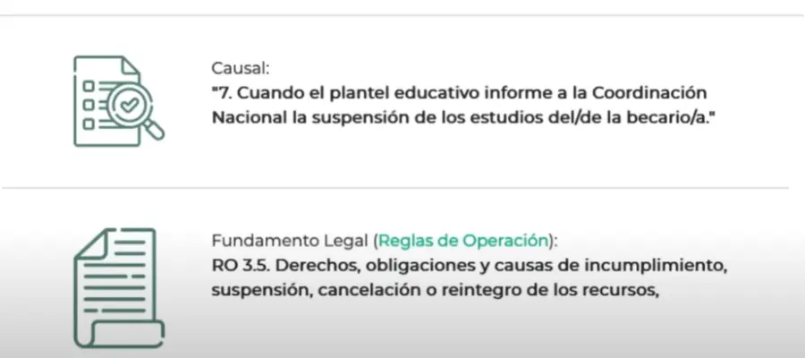 Estatus “BAJA” en la beca Benito Juárez para nivel básico indicando que el estudiante ya no forma parte del programa