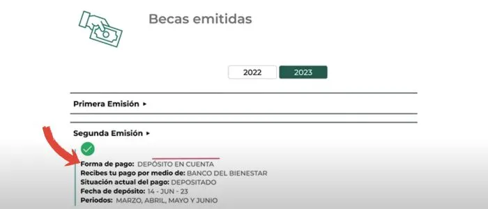 Método de pago de la beca Benito Juárez por depósito en cuenta bancaria