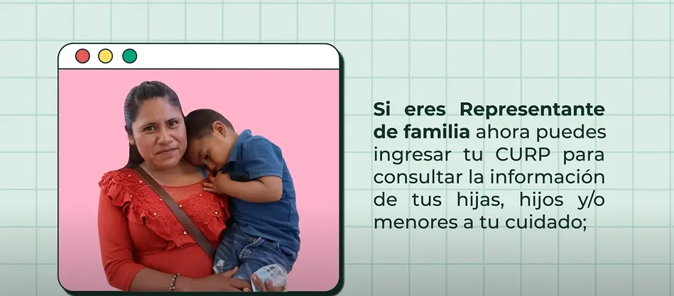 : Representante de familia ingresando CURP para consultar información de hijos o menores a su cuidado