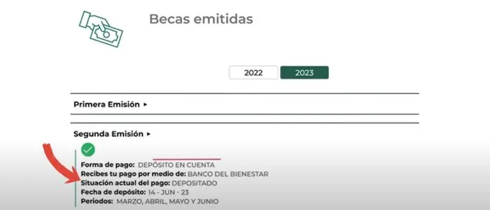 Situación actual del pago de la beca Benito Juárez mostrada en el Buscador de Estatus